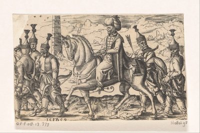 Sultano a cavallo accompagnato da soldati da Franz Isaac Brun