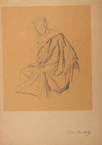 Studio di figura di un uomo seduto a sinistra, vestito con un panno da Franz Jaschke