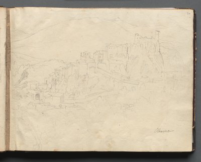 Album con vedute di Roma e dintorni, studi di paesaggio, pagina 02a: "Olevano". da Franz Johann Heinrich Nadorp