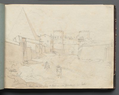 Album con Vedute di Roma e Dintorni, Studi di Paesaggio, pagina 06a: Roma dalla Porta San Paolo da Franz Johann Heinrich Nadorp