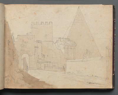 Album con vedute di Roma e dintorni, studi di paesaggio, pagina 08a: Porta San Paolo da Franz Johann Heinrich Nadorp
