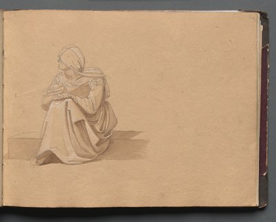 Album con vedute di Roma e dintorni, studi di paesaggio, pagina 19a: Figura femminile seduta da Franz Johann Heinrich Nadorp