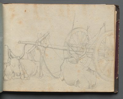 Album con Vedute di Roma e Dintorni, Studi di Paesaggio, pagina 37a: Buoi e Carro da Franz Johann Heinrich Nadorp