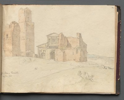 Album con vedute di Roma e dintorni, studi di paesaggio, pagina 41a: San Pietro, Toscanella da Franz Johann Heinrich Nadorp