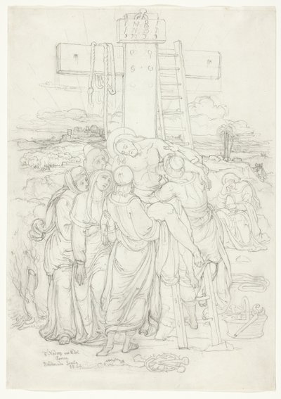 Deposizione dalla croce con una silhouette di Gerusalemme sullo sfondo da Franz Johann Heinrich Nadorp