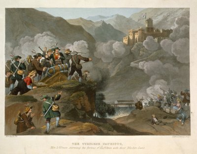 I Patrioti Tirolesi che assaltano la Fortezza di Kuffstein con i loro Cannoni di Legno, inciso da John Heaviside Clark (c.1771-1863) e Matthew Dubourg (fl.1813-20) da Historic, Military and Naval Anecd da Franz Joseph Manskirch