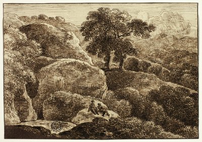 Due figure che riposano su una collina vicino a due alberi da Franz Kobell