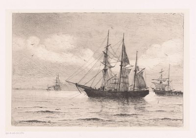 Paesaggio marino con un tre alberi e altre navi da Franz Maecker