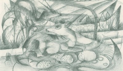 Cervo e cerva in un paesaggio primordiale da Franz Marc