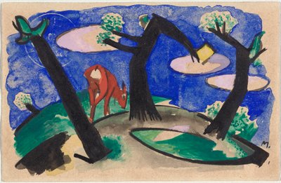 Paesaggio con animale rosso, cartolina da Sindelsdorf ad Alfred Kubin a Wernstein/Zwickledt da Franz Marc