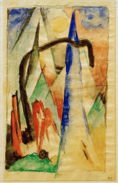 Cavallo in un paesaggio con forme appuntite da Franz Marc