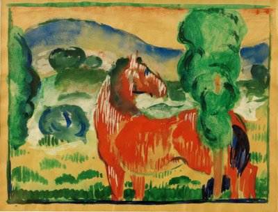 Cavallo rosso in paesaggio colorato da Franz Marc