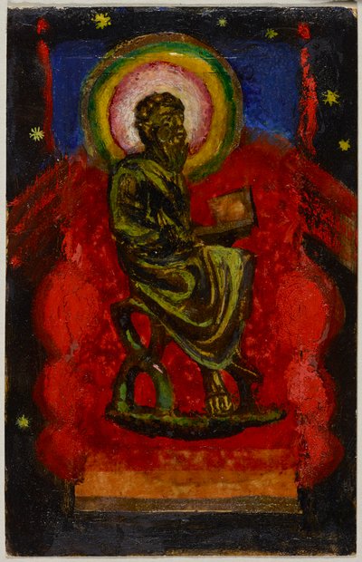Sitzender Heiliger (Byzantinischer Heiliger), Postkarte aus Sindelsdorf an Wassily Kandinsky in München da Franz Marc