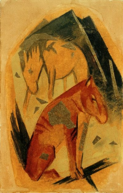 Due cavalli davanti a una montagna blu da Franz Marc