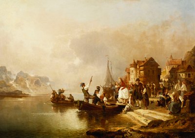 Una festa di nozze che sale su una barca da Franz Richard Unterberger