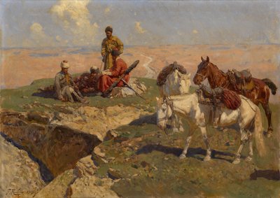 Cavalieri caucasici a riposo, 1917 da Franz Roubaud