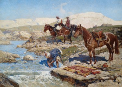 Cavaliere Circasso che Attraversa il Fiume da Franz Roubaud