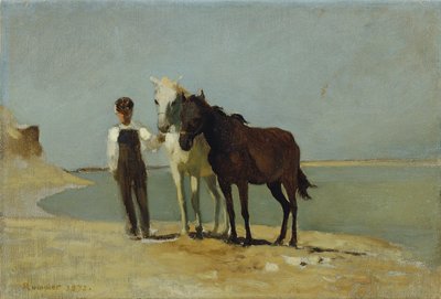 Un ragazzo con cavalli sulla spiaggia da Franz Rumpler