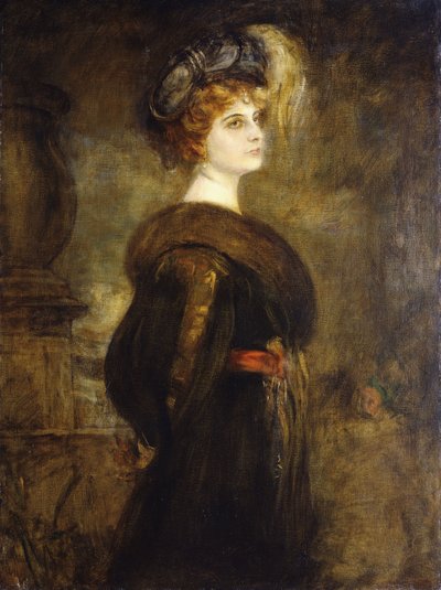 Ritratto di una signora, in piedi a tre quarti di lunghezza da Franz Seraph von Lenbach