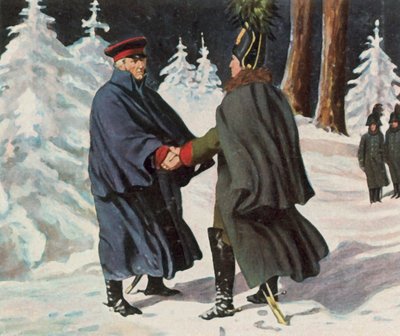 Negoziati tra Yorck e il generale russo Diebitsch, 25 dicembre 1812 (litografia a colori ingrandita) da Franz Stassen