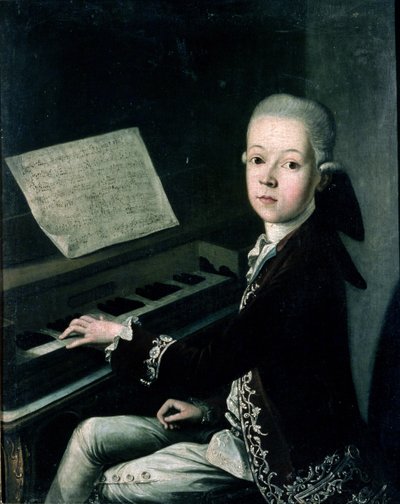 Ritratto di Carl Graf Firmian al pianoforte, precedentemente ritenuto essere Wolfgang Amadeus Mozart (1756-91) da Franz Thaddaus Helbling