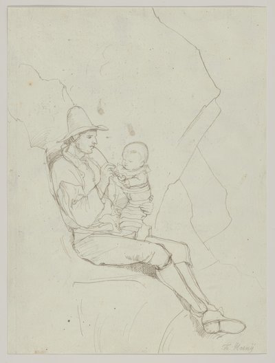 Un pastore italiano seduto con un bambino piccolo in grembo da Franz Theobald Horny