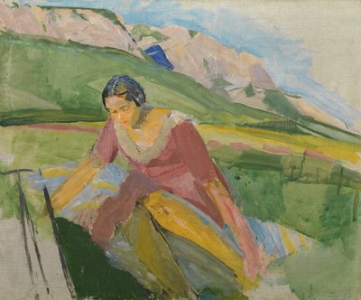 Giovane donna in un paesaggio (Carinzia), c.1930-38 da Franz Wiegele