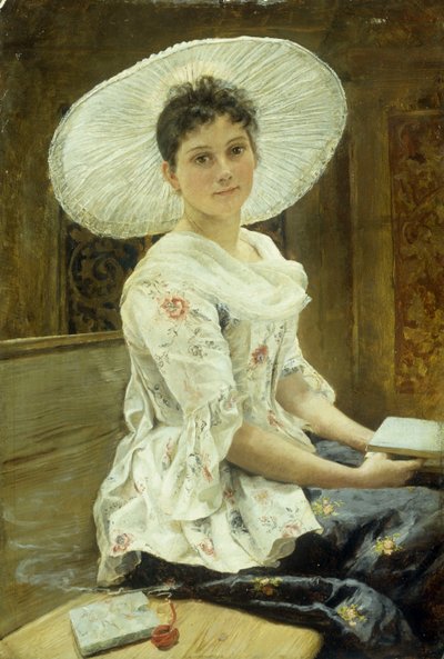 Una giovane bellezza con un cappello bianco da Franz Xaver Simm