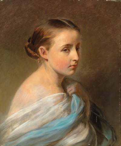 Ritratto di una ragazza, testa e spalle, avvolta in un drappo blu e bianco da Franz Xaver Winterhalter