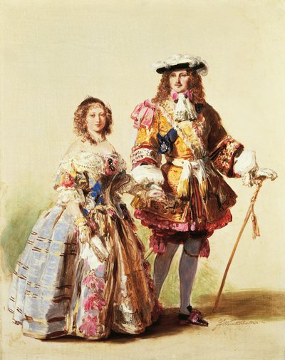 Regina Vittoria e Principe Alberto vestiti con abiti della Restaurazione per il loro ballo nel 1851, dipinto di Franz Xaver Winterhalter da Franz Xaver Winterhalter