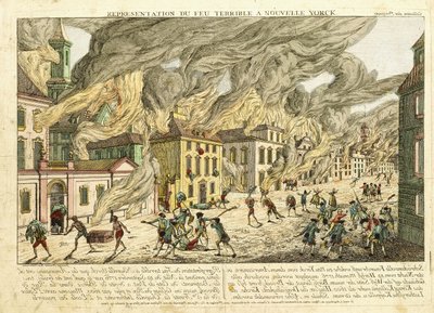 Veduta di New York durante il grande incendio del 1776; Representation du Feu Terrible a Nouvelle York, 1780 da Franz Xaver Habermann