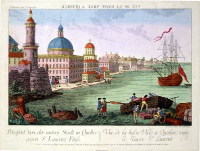 Veduta della Città Bassa a Quebec verso il fiume San Lorenzo. Incisione di Franz-Xavier Habermann da Franz Xavier Habermann