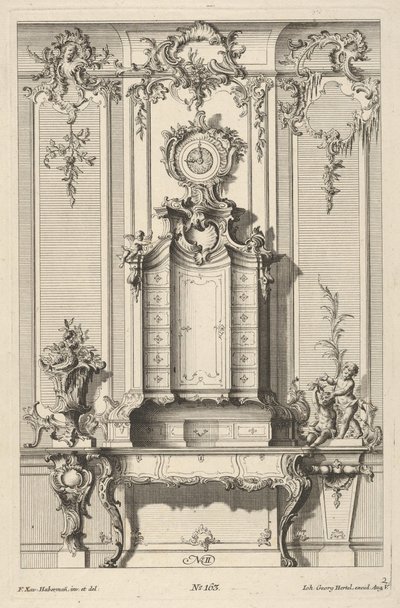 Elevazione della parete con un secretaire, da 