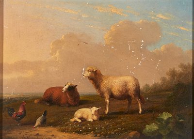 Pecore e galline in un prato da Franz van Severdonck