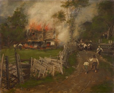 La casa Seppen in fiamme a Reith da Franz von Defregger