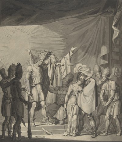 Re Sole che unge una coppia legata, da Die Sonnenjungfrau di August von Kotzebue, XIX secolo da Franz von Hauslab