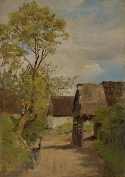 Strada del villaggio ad Aresing (?) con figura femminile da Franz von Lenbach