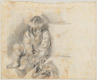 Ragazzo seduto che si mette il calzino da Franz von Lenbach
