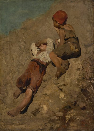 Due ragazzi contadini su un pendio da Franz von Lenbach