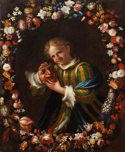 Bambino con maschera in una corona di fiori da Franz von Margety