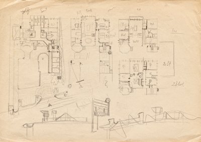 Schizzi per la villa studio di Matsch - Piante e struttura del tetto da Franz von Matsch