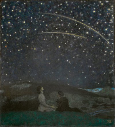 Le stelle cadenti (Franz e Mary von Stuck), di Stuck, Franz, Ritter von (1863-1928). Olio su legno da Franz von Stuck