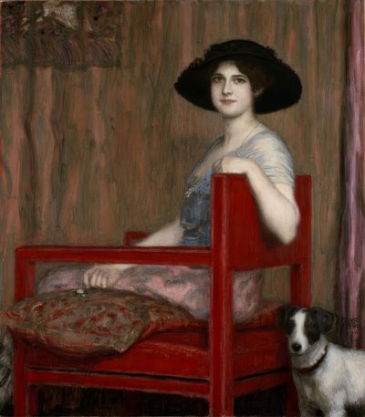 Mary von Stuck su una poltrona rossa da Franz von Stuck