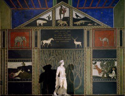 Mito di Orfeo, dipinto di Franz von Stuck in tema e colore tipici della Secessione, conservato sulla parete est della Sala della Musica, Villa Stuck, Monaco, Germania da Franz von Stuck