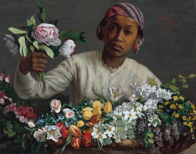 Giovane donna con peonie da Frédéric Bazille