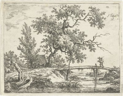 Paesaggio con uomo su un ponte da Frédéric Théodore Faber