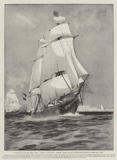 Un Tocco di Vita Marina Antica, HMS Active e HMS Volage che escono dal Porto di Portsmouth solo a Vela da Fred T. Jane