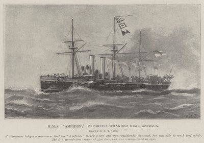 HMS Amphion, segnalata incagliata vicino ad Antigua da Fred T. Jane