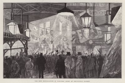 Nuova installazione di luce elettrica al Mercato di Smithfield, Londra da Fred T. Jane