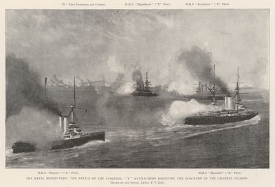 Le manovre navali, la battaglia dei Casquets, X navi da battaglia che sollevano il blocco delle Isole del Canale da Fred T. Jane